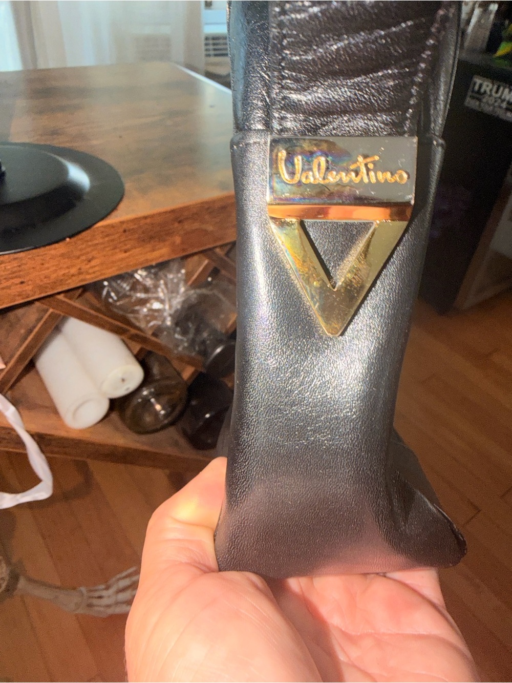 Valentino Black Leather cross body V-Emblem Crossbody Bag with Gold Accents - Picture 5 of 7